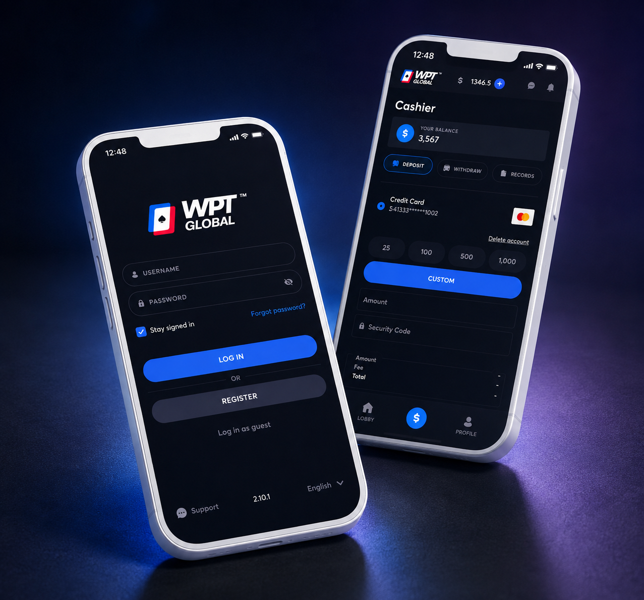 WPT Global 安卓注册与进入画面